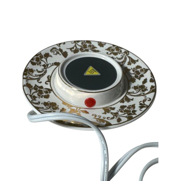 Scentsy Electric Mug Warmer Floral Design Ceramic White & Gold Heating No Cup - Picture 3 of 8